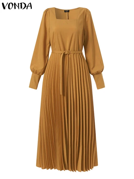 Elegant Lantern Sleeve Maxi Dress with Square Collar - Image 3