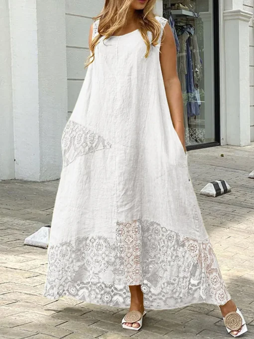 Women's Lace Patchwork Asymmetrical Maxi Summer Dress