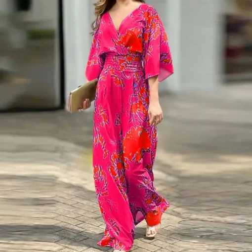 Plus Size Women’s V-Neck Printed Summer Jumpsuit