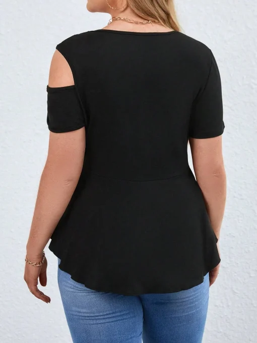 Plus Size Elegant Polo Collar Short Sleeve T-Shirt - Image 4