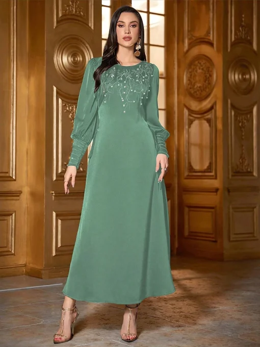 Elegant Retro Ankle-Length Dress with Beaded Details - Image 5