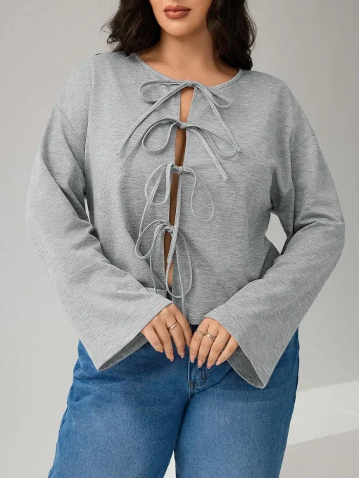 Plus Size Casual Round Neck Long Sleeve T-Shirt for Summer - Image 4