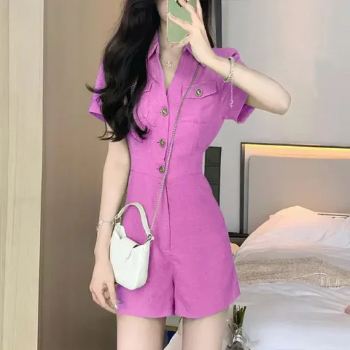 Elegant Short Sleeve Jumpsuit with Pockets for Women - Image 8