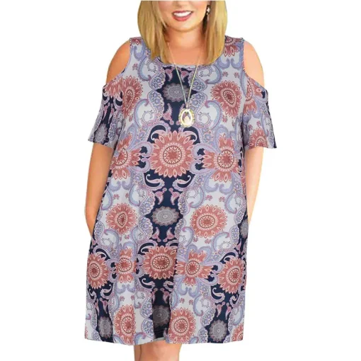 Plus Size Off-the-Shoulder Printed Summer Dress for Women - Image 3