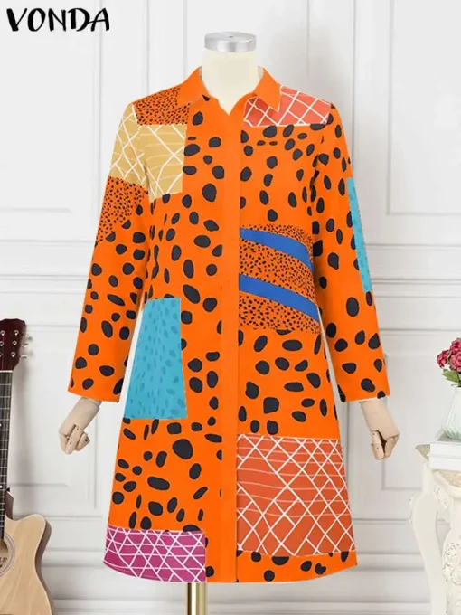 Plus Size Bohemian Leopard Print Dress with Long Sleeves - Image 2