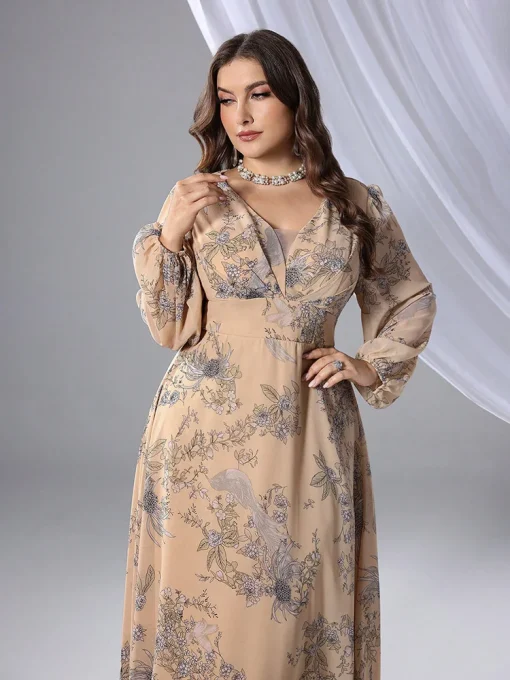 Luxury Elegant Plus Size V-Neck Lace Mesh Floral Maxi Dress - Image 3