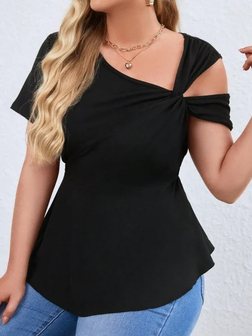 Plus Size Elegant Polo Collar Short Sleeve T-Shirt - Image 2