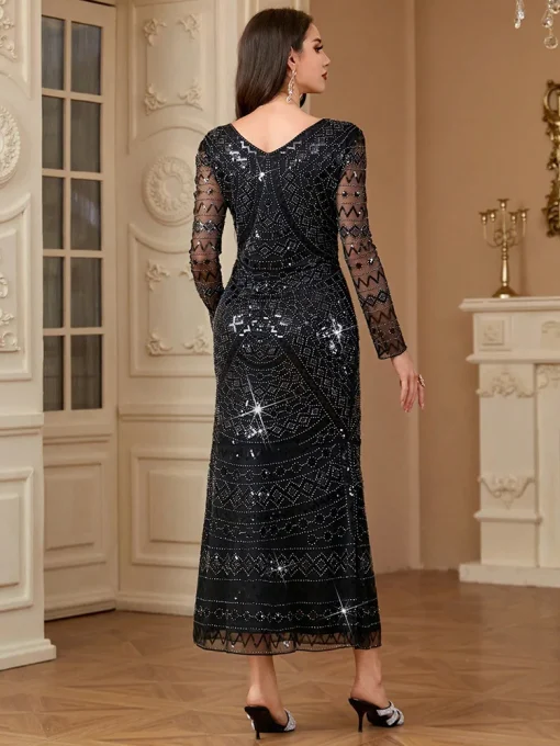 Elaborate Sequin Beaded Long Arabian Formal Evening Maxi Dress - Image 2