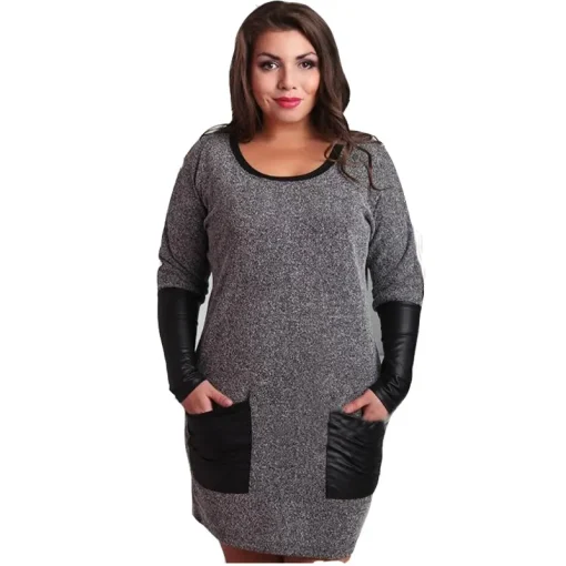 Plus Size Casual Long Sleeve Patchwork Dress for Women