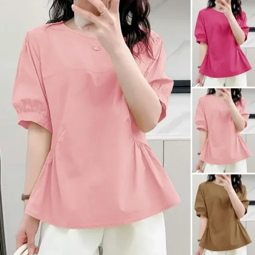 Women's Elegant Short Sleeve Round Neck Blouse