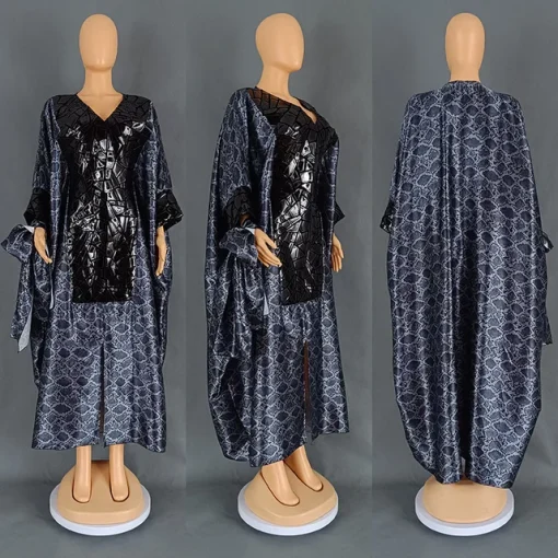 Elegant Plus Size African Kaftan Dress with Scarf - Image 11