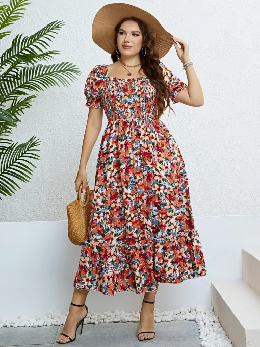 Elegant Plus Size Floral Loose Evening Party Dress - Image 2