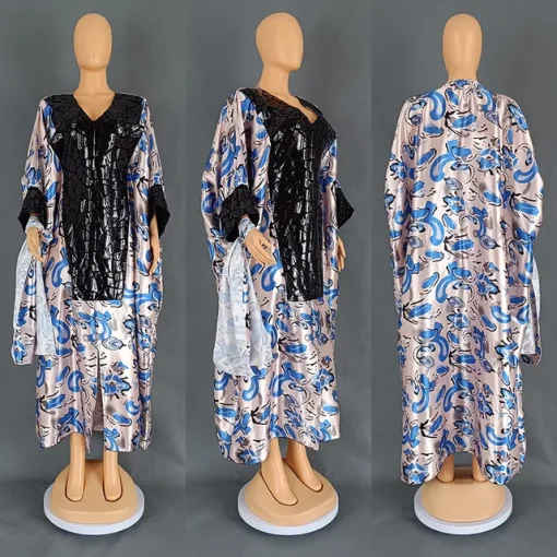 Elegant Plus Size African Kaftan Dress with Scarf - Image 10