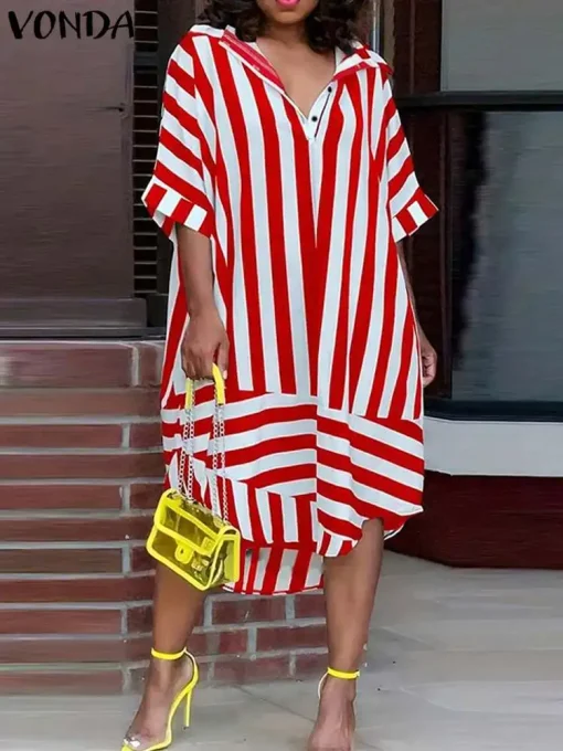 Women's Striped Shirt Dress Elegant Summer Sundress - Image 2