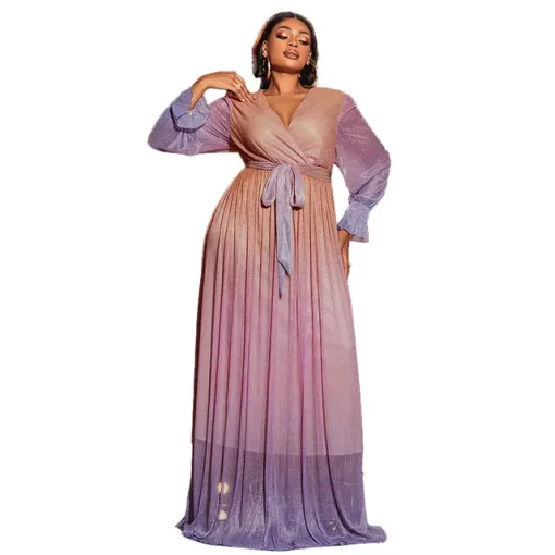 Plus Size Elegant Purple A-Line Maxi Party Dress - Image 7