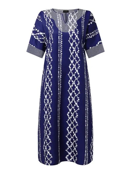 Plus Size  Bohemian Printed Half Sleeve Maxi Dress