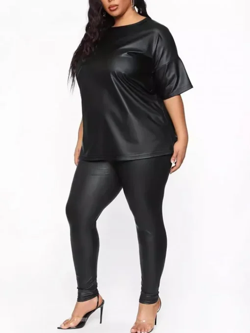 Plus Size Black Top and Pencil Pants Set - Image 2