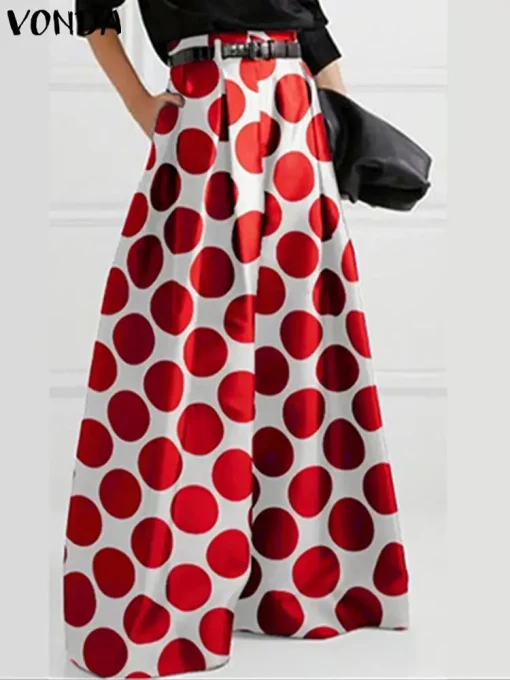 Elegant Polka Dot Bell-Bottom Pants with High Waist - Image 2