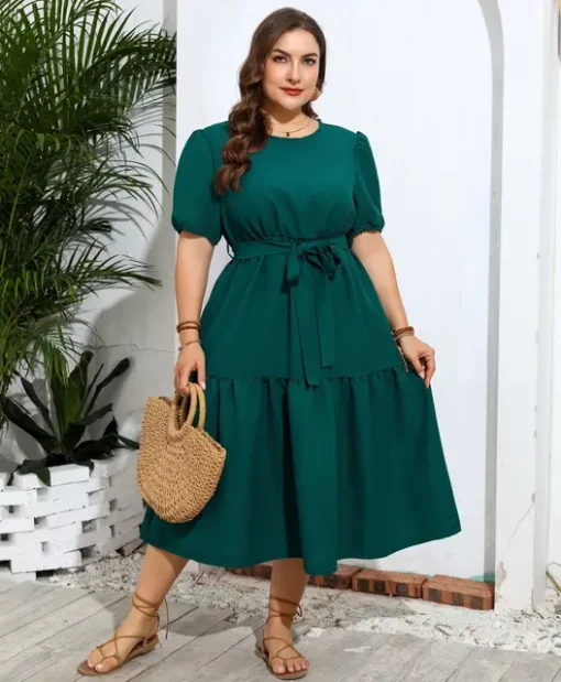 Elegant Plus Size Irregular Solid Summer Party Dress - Image 7