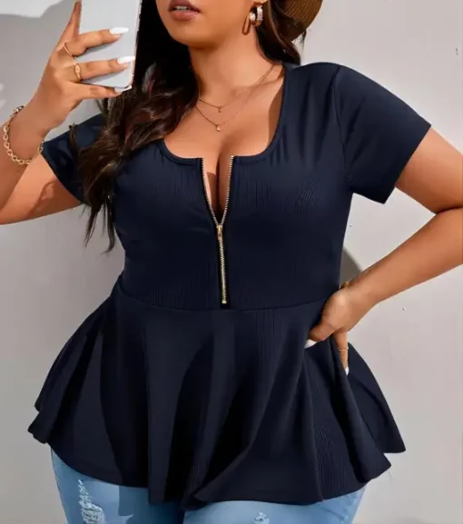 Plus Size Sexy Polo Collar Short Sleeve T-Shirt - Image 7