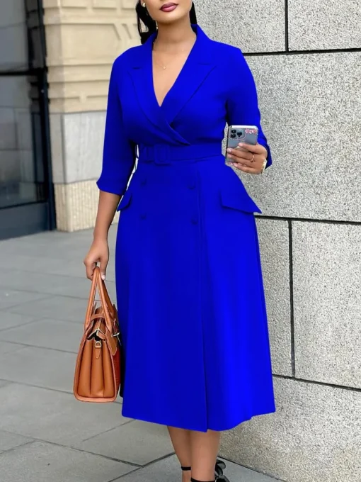 Plus Size Loose Office Lady Midi Dress for Women - Image 3