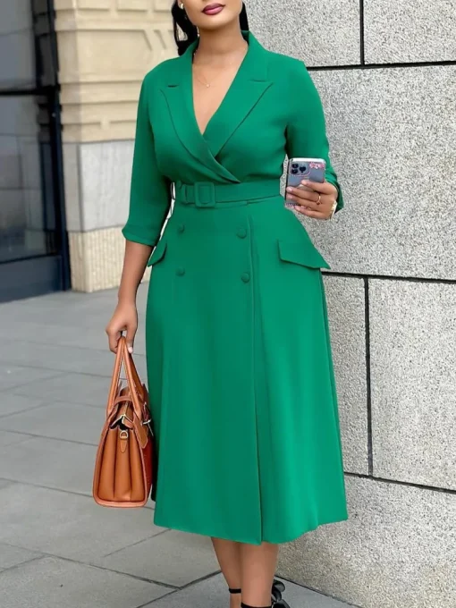 Plus Size Loose Office Lady Midi Dress for Women