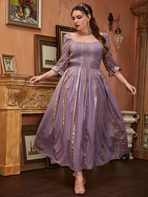 Plus-Size Women Purple Maxi Wedding Bridal Evening Dress - Image 5