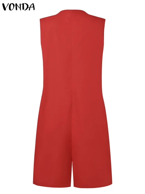 Casual Summer Sleeveless Jumpsuit with V-Neck and Pockets - Image 3