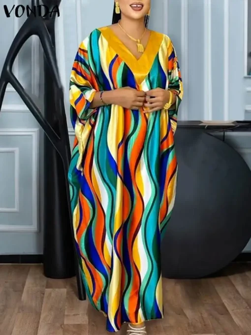 Plus Size Bohemian Printed Party Maxi Dress Half Sleeve - Image 2