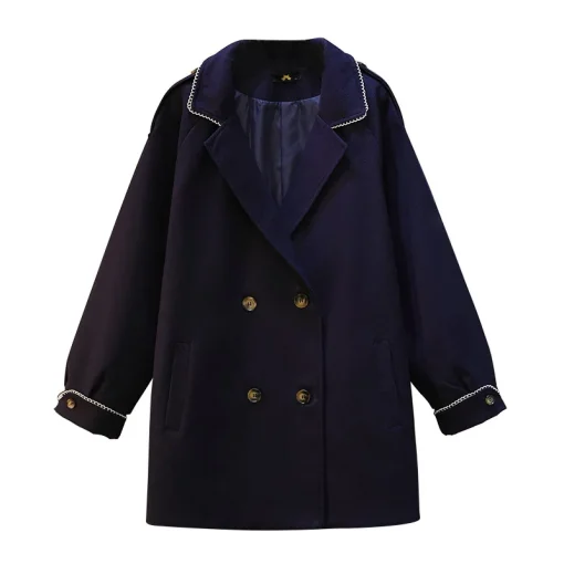 Plus Size Women's Loose Blue Woolen Overcoat - Image 4