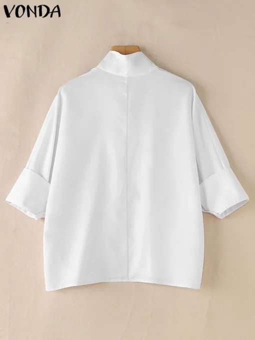 Plus Size Vintage Lapel Neck Long Sleeve Shirt - Image 3