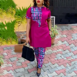Women’s Vintage Printed Stand Collar Office Pant Set