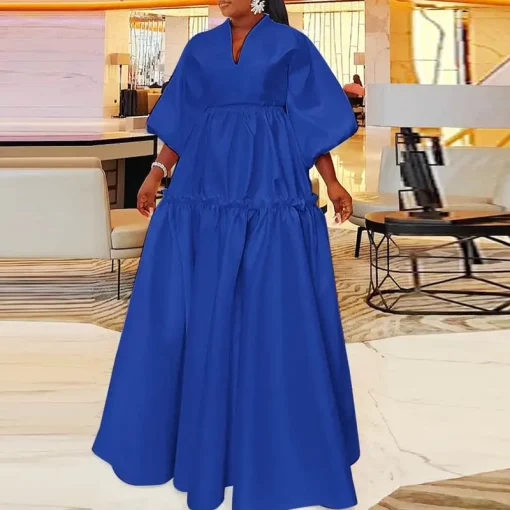 Plus Size Elegant Long Maxi Dress with Lantern Sleeves - Image 5