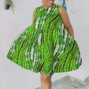 Plus Size   Women’s Sleeveless Printed Summer Party Dress