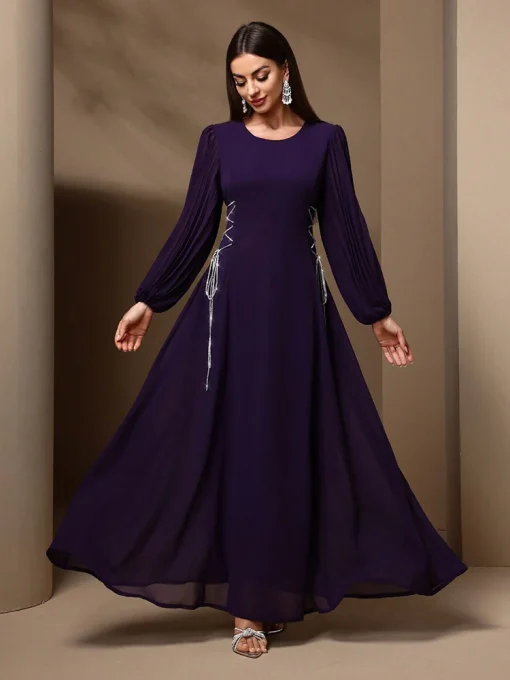 Solid Color Long Sleeve Casual Formal Bridesmaid Party Dress - Image 4