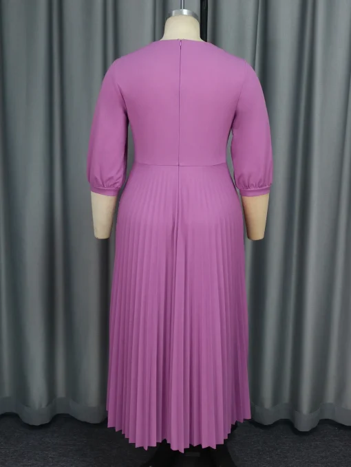 Purple Beaded Evening Dress with Bubble Sleeves for Women - Image 5