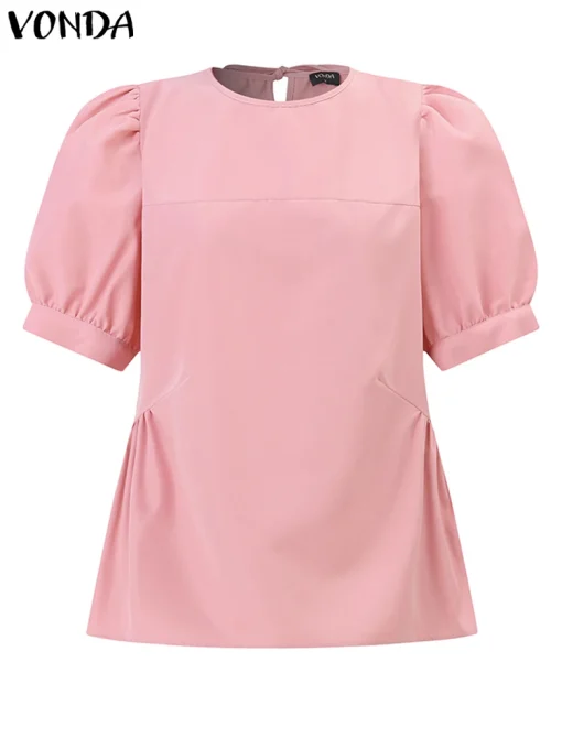 Women's Elegant Short Sleeve Round Neck Blouse - Image 2