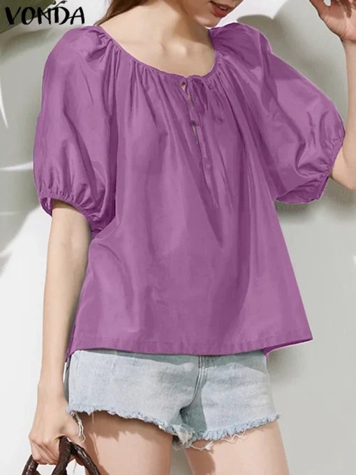 Women's Elegant O-Neck Casual Loose Blouse Top - Image 4