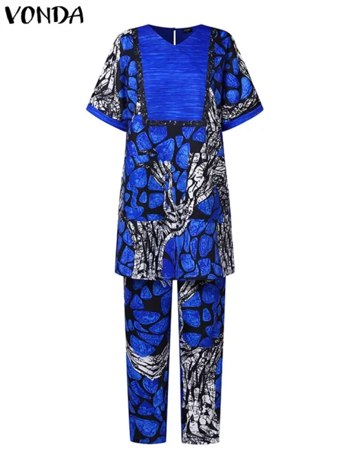 Plus Size Bohemian Printed Pant Set with Pockets - Image 3