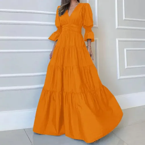 Women’s Elegant V-Neck Ruffled Summer Maxi Dress