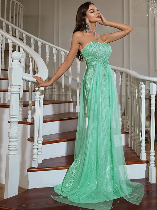 Plus Size Glittering Strapless Maxi Party Dress - Image 3