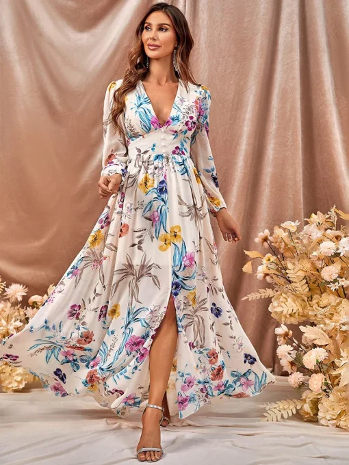 Elegant Floral Long Sleeve Maxi Dress for Spring Parties - Image 4