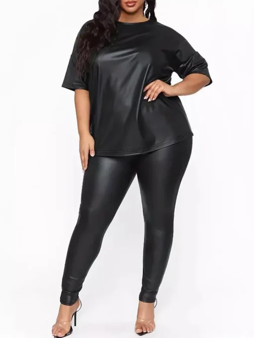 Plus Size Black Top and Pencil Pants Set