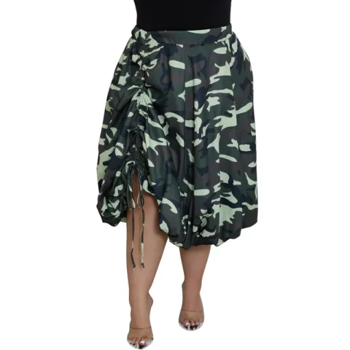 Plus Size Women's High Waist Camouflage A-Line Skirt - Image 6