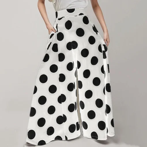 Elegant Polka Dot Wide Leg Pants for Office Style