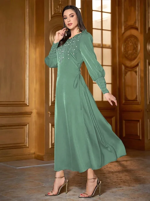 Elegant Retro Ankle-Length Dress with Beaded Details - Image 2