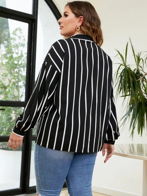 Elegant Plus Size Stripe Lapel Loose Blouse for Women - Image 6