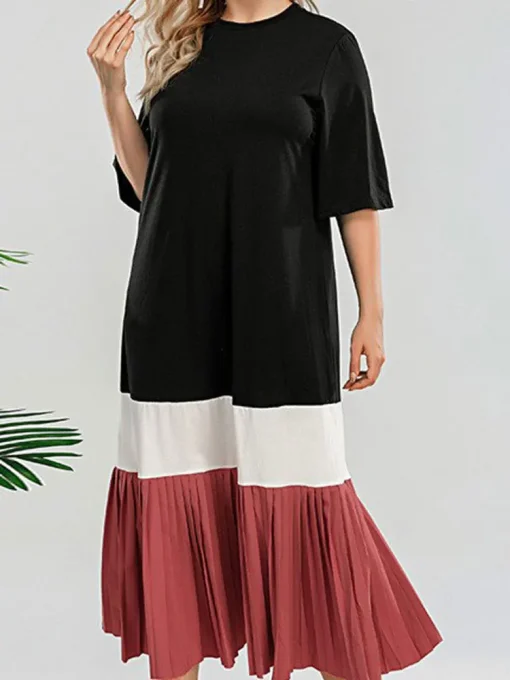 Elegant Plus Size O-Neck Knitted A-Line Summer Dress - Image 4