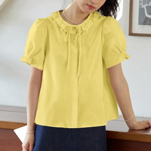 Women's Ruffled Puff Sleeve Summer Blouse - Image 5