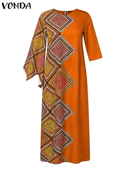 Plus Size Vintage Printed Maxi Dress for Women Evening Party - Image 2